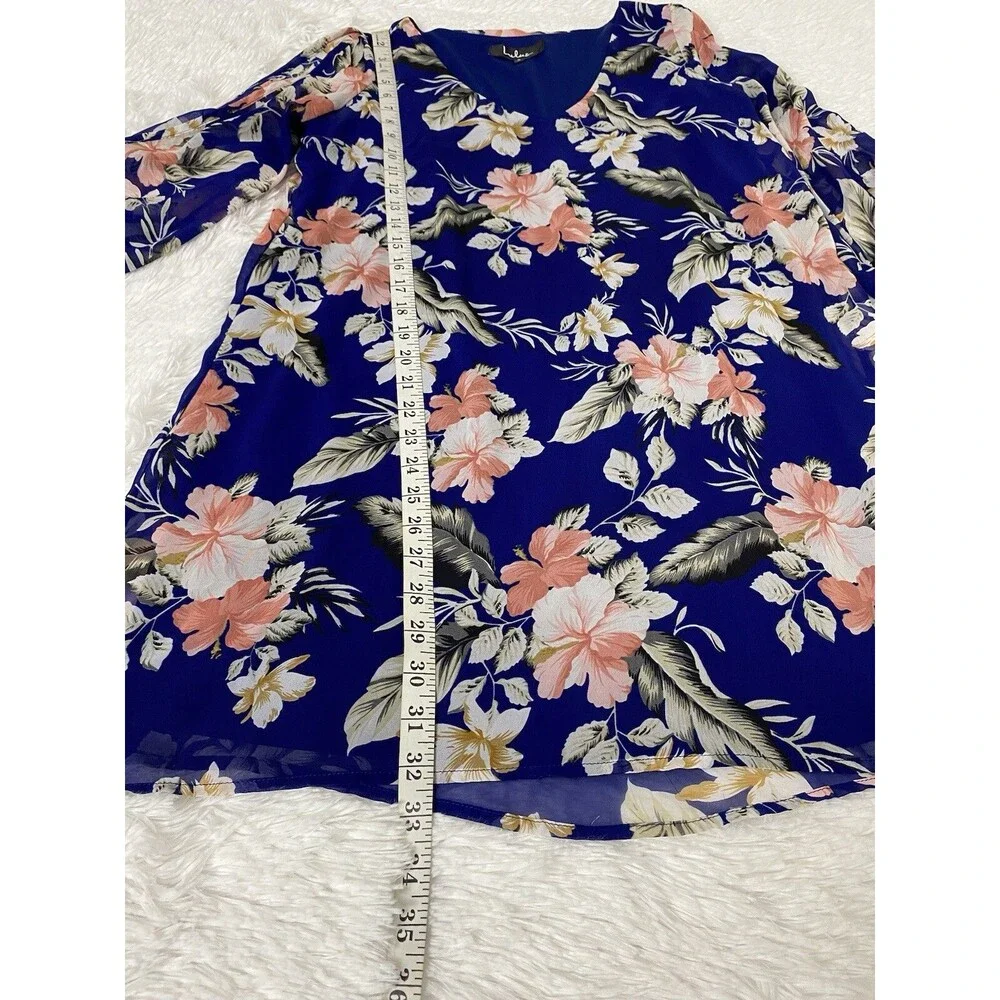 Lulus Tunic Dress Size S Blue Floral Slit Long Sleeves Chiffon Mini Office Party - Picture 4 of 14